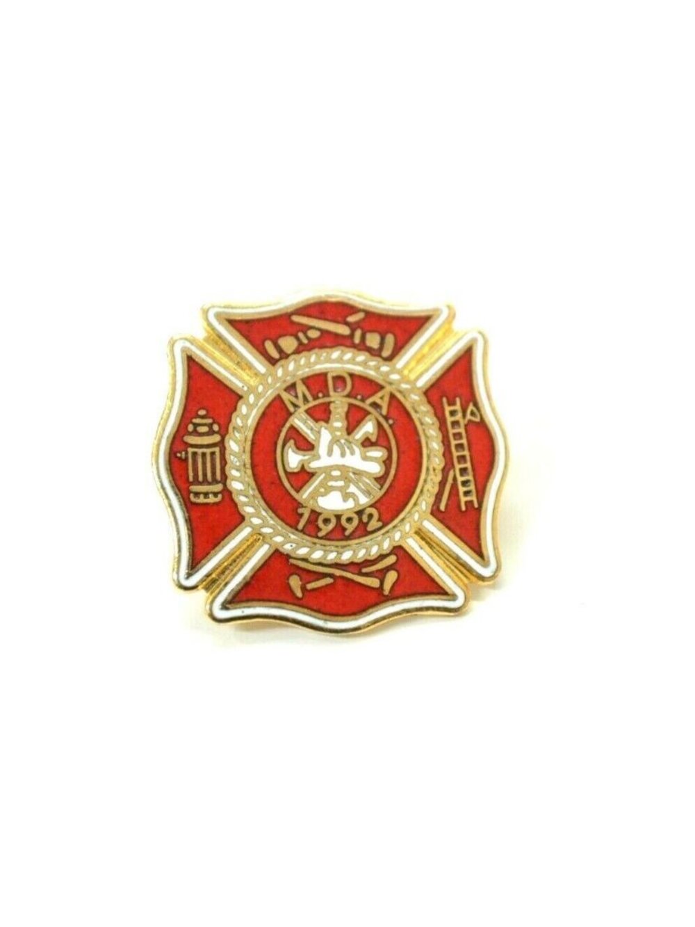 1992 MDA Pin Badge Muscular Dystrophy Firefighter Maltese Cross Lapel Hat Bag